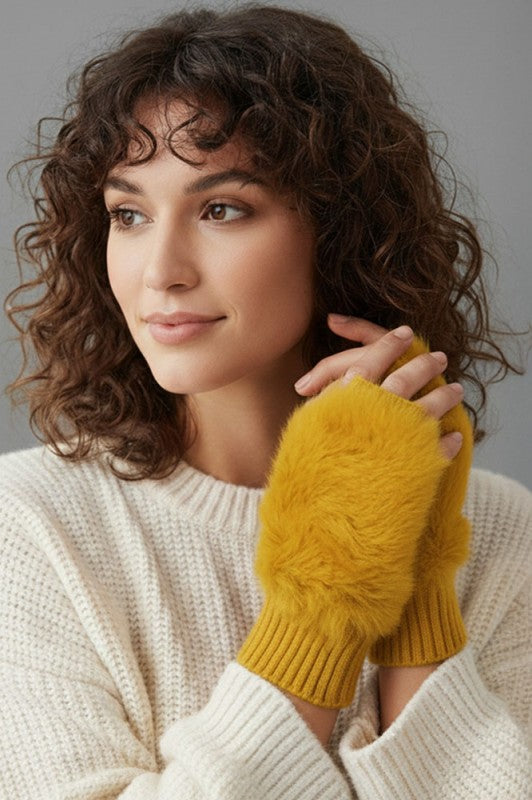 Fluffy Faux Fur Fingerless Sweater Gloves
