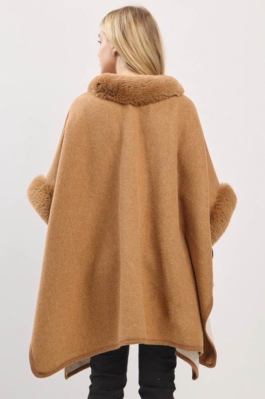 Fancy That Faux Fur Trim Wrap Poncho