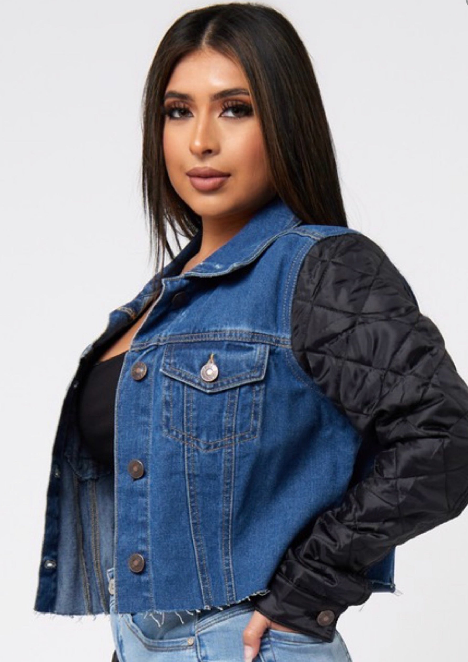 Old school vintage nylon sleeve denim jacket