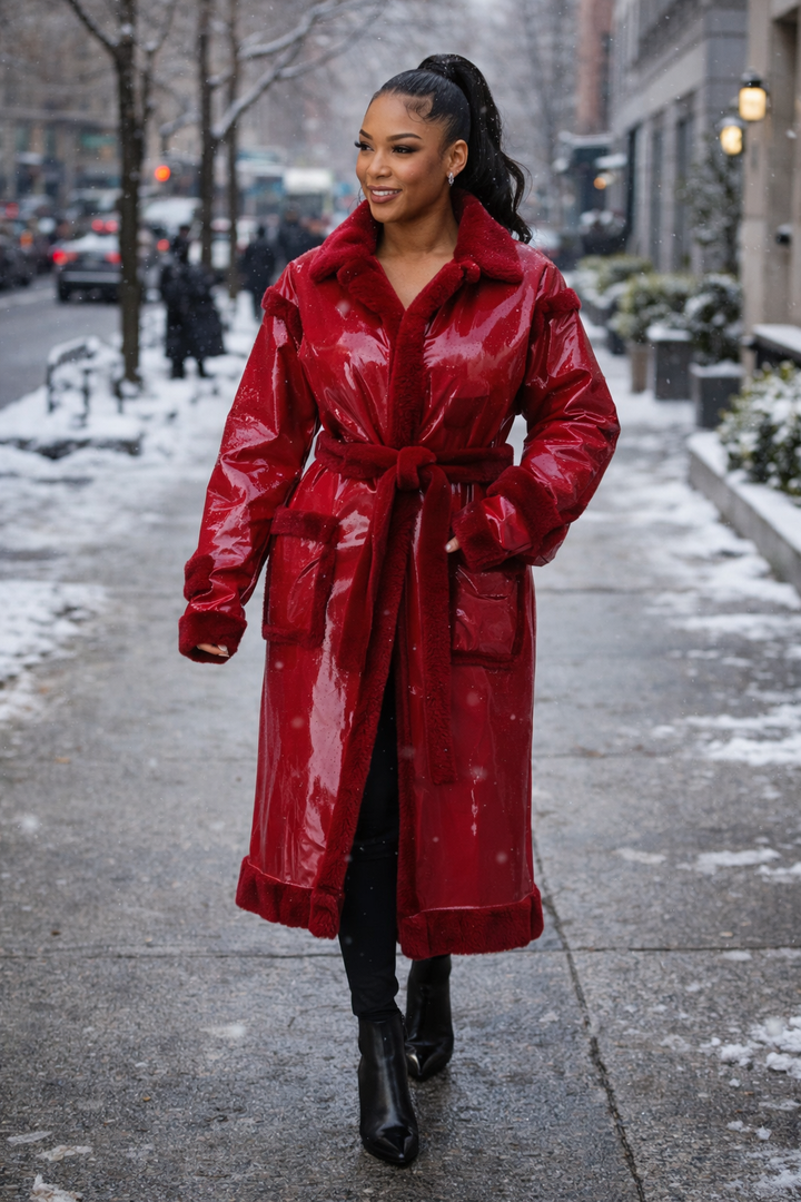 Wrapped up In Red Faux Fur Coat