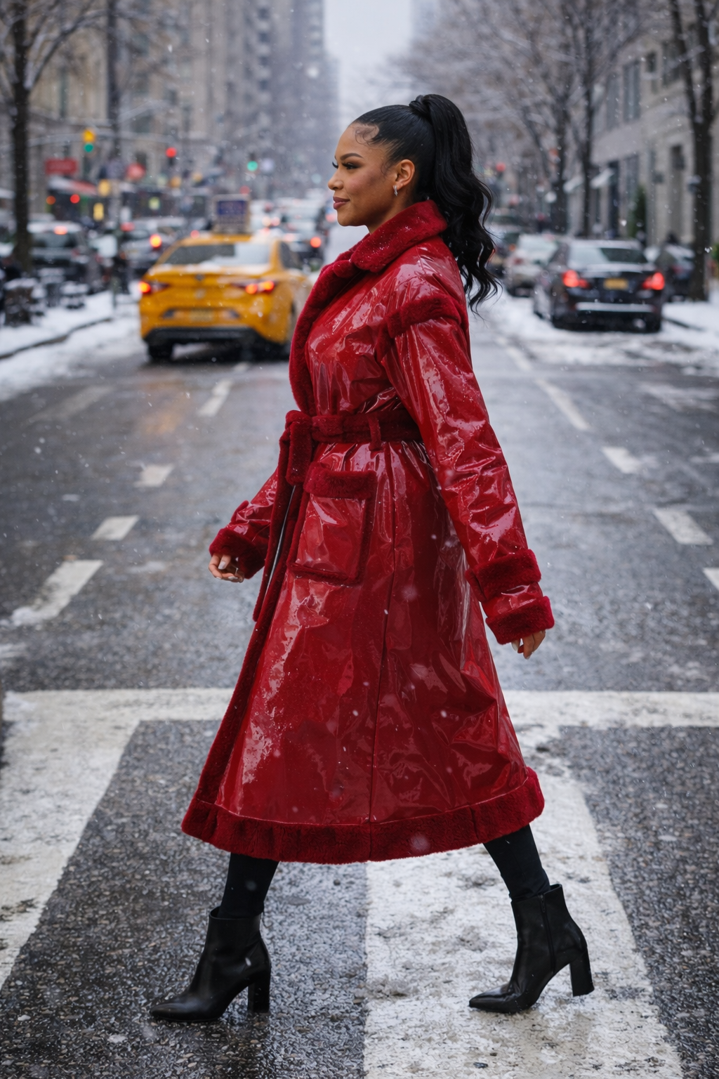 Wrapped up In Red Faux Fur Coat