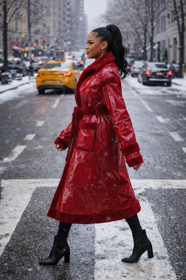 Wrapped up In Red Faux Fur Coat