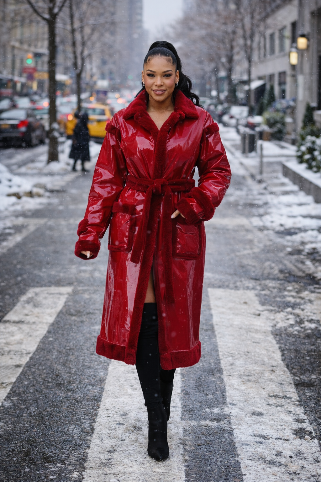 Wrapped up In Red Faux Fur Coat