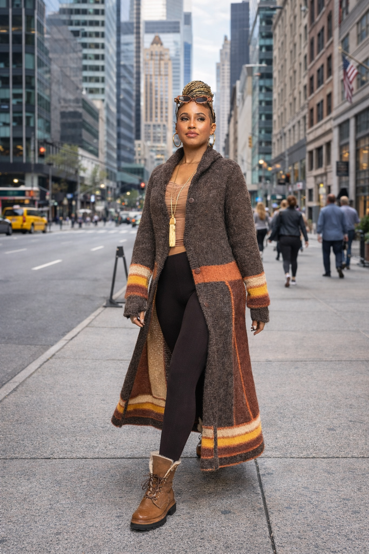 Harlequin Patchwork Cardigan Sweater (Brown)