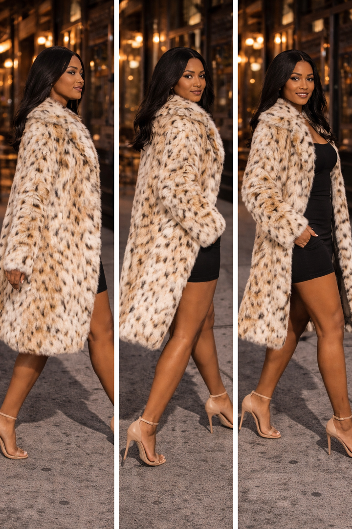 Snow Leopard Faux Fur Coat