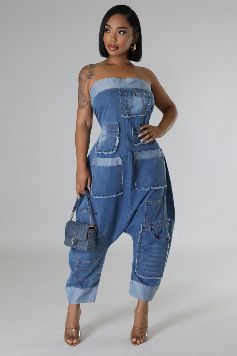 Jagged Edge Harem Denim Jumpsuit -RESTOCKED