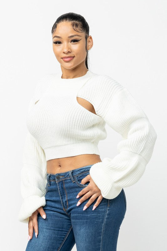 Side Slit Knit Crop Sweater (Cream)
