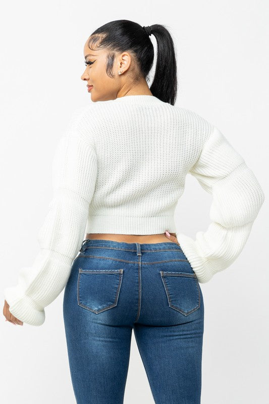 Side Slit Knit Crop Sweater (Cream)