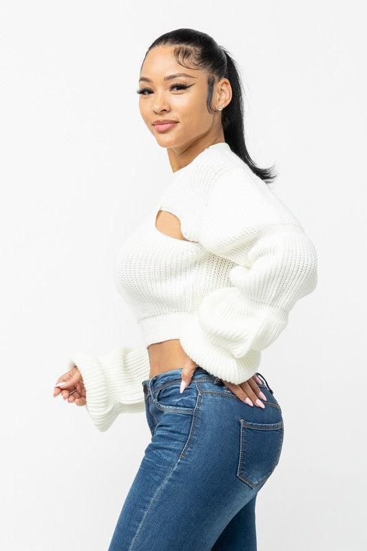 Side Slit Knit Crop Sweater (Cream)
