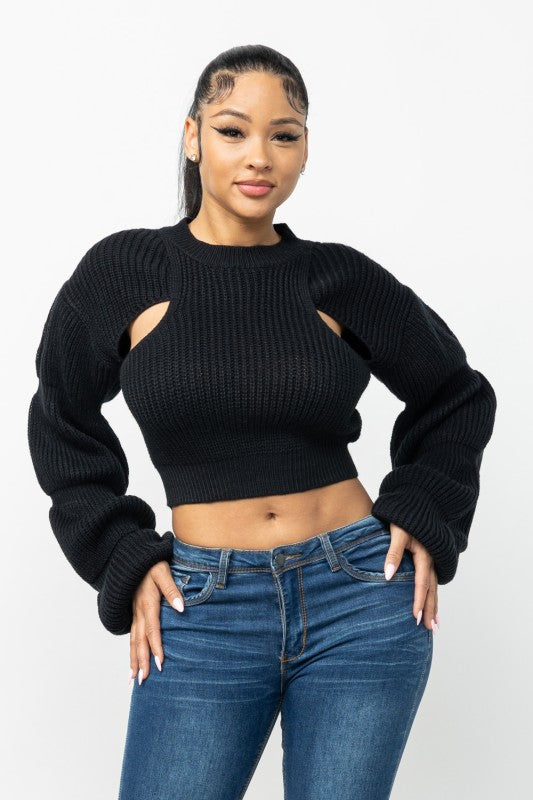 Side Slit Knit Crop Sweater (Black)