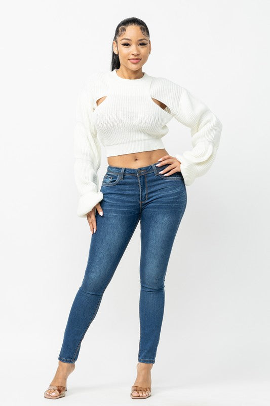 Side Slit Knit Crop Sweater (Cream)