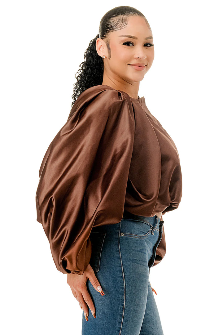 Satin Soft Crop Bubble Sleeve Top ( Avail in Black & Brown)