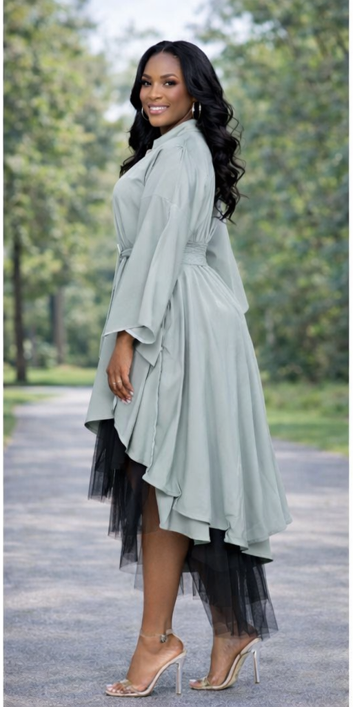 Asymmetric Mesh Bottom Maxi Flair Dress