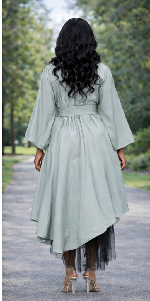 Asymmetric Mesh Bottom Maxi Flair Dress