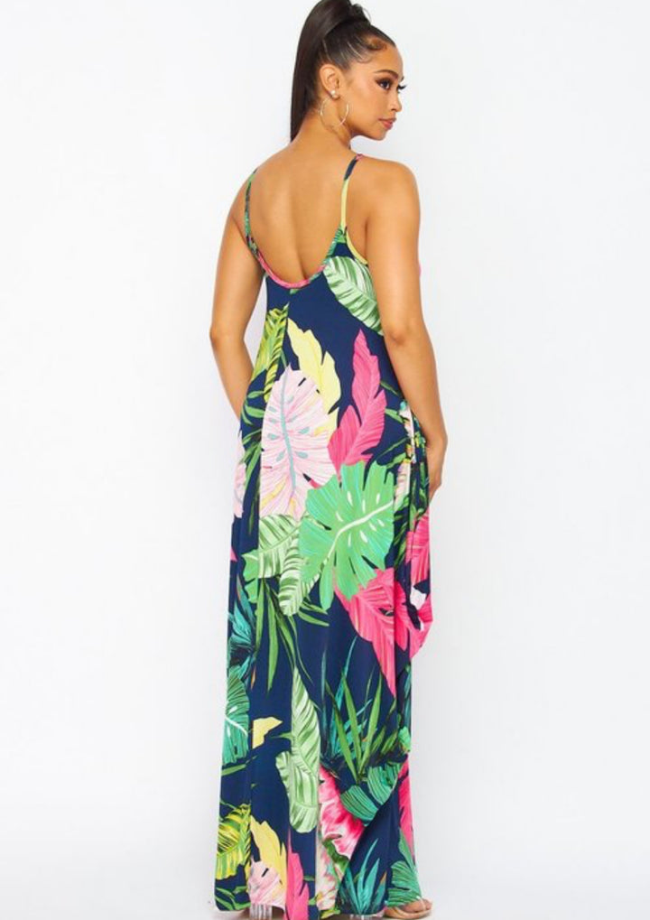 Palm Flowers Silky Tank Dress