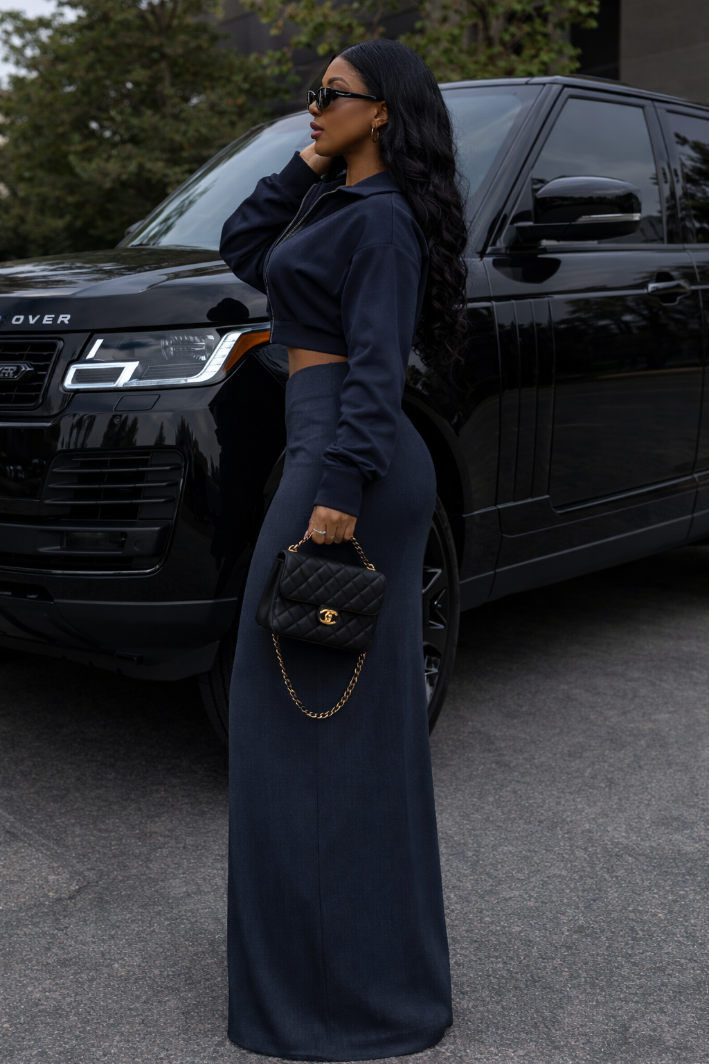 Slate Muse Cropped Jacket & Maxi Skirt Set