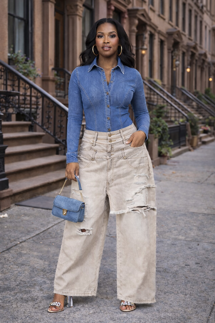 Split Decision Double Layered Distressed Wide Leg