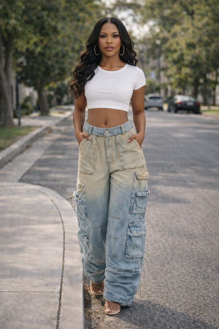 Utility Luxe Two Tone Cargo  Jeans