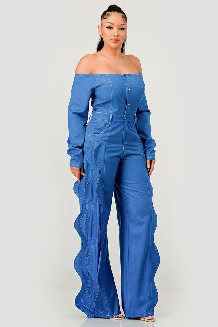 Off Shoulder Side Ruffle Jumpsuit