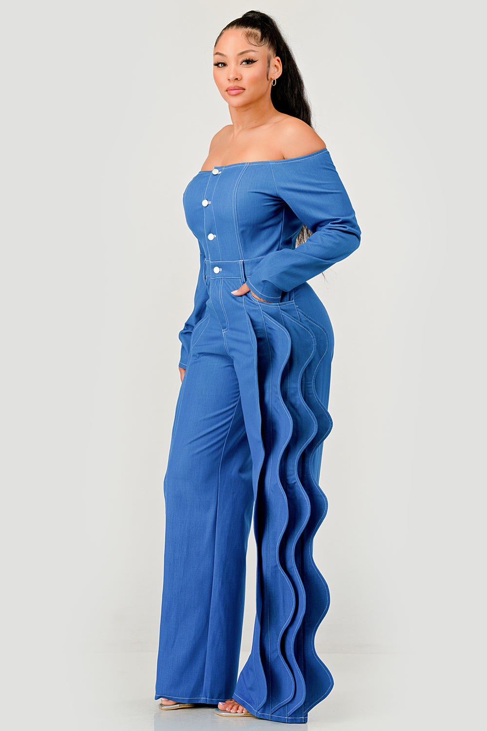 Off Shoulder Side Ruffle Jumpsuit