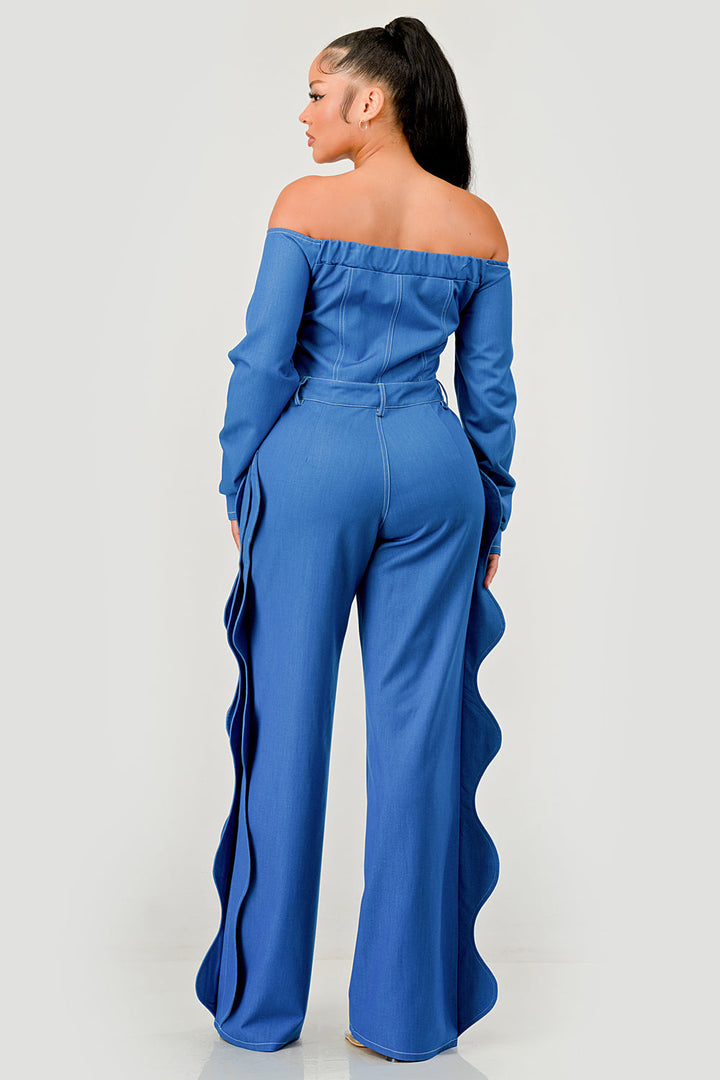 Off Shoulder Side Ruffle Jumpsuit