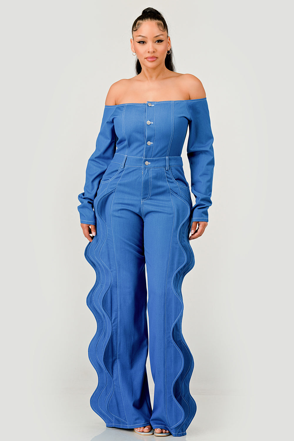 Off Shoulder Side Ruffle Jumpsuit