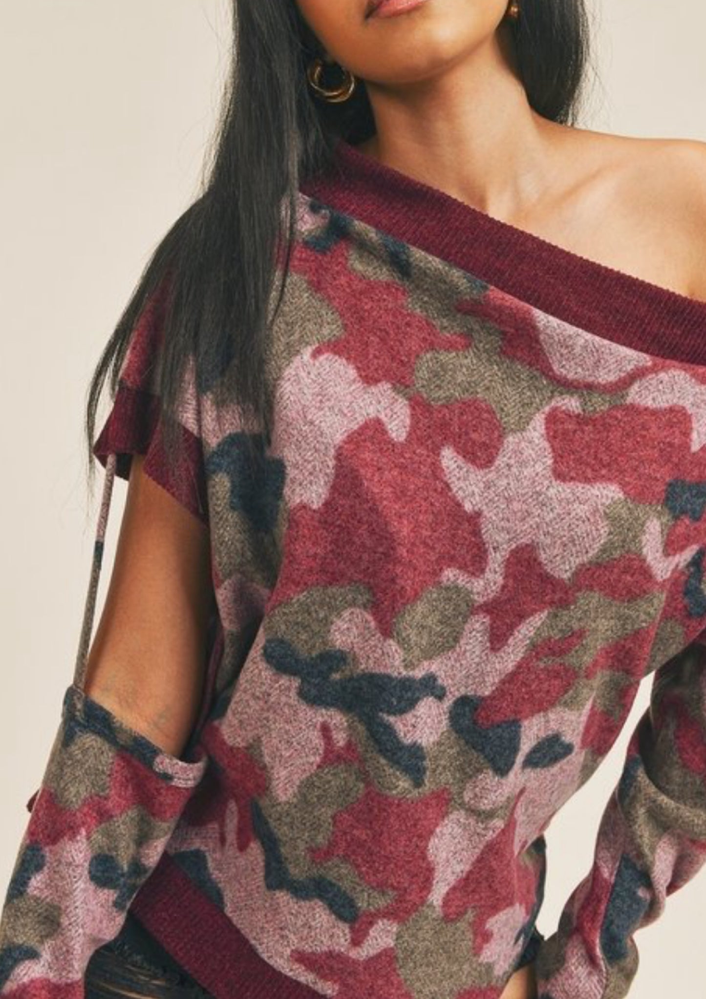 Showing out in Camouflage cut-out Sweater ( more colors)