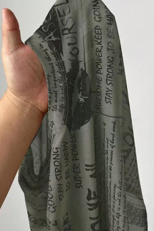 Newspaper Print Mesh Crop Top