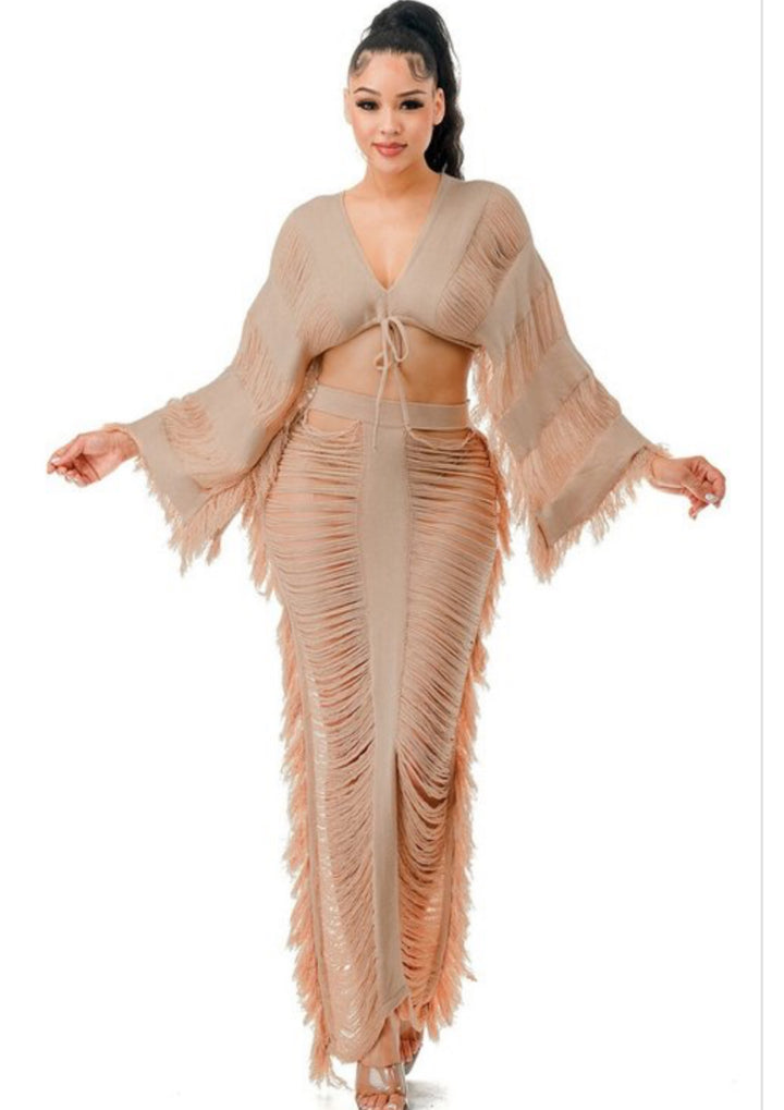 In stride Shirred cover up set (Beige)