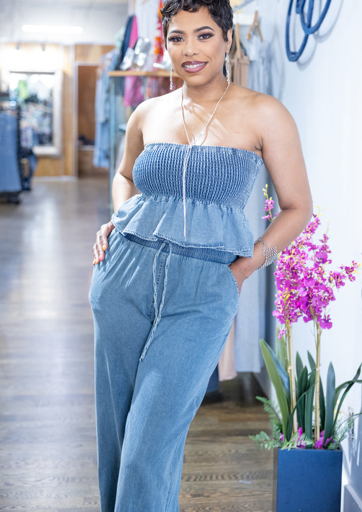 Cool Girl Denim Stretch Top 2pc Set - Plus Size