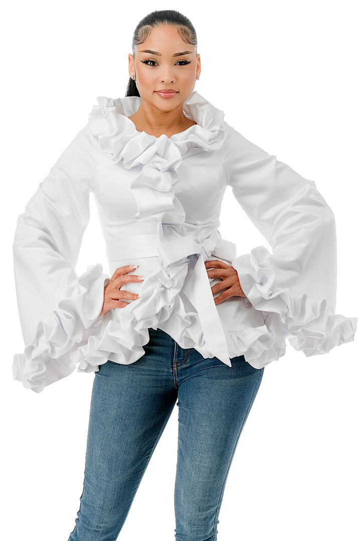 Ruffle Flair Satin Jacket