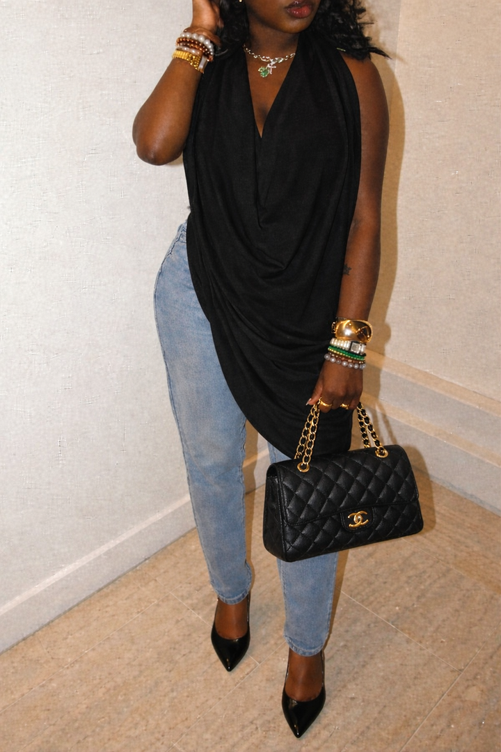 Cowl Neck Backless Tank Top (Black)