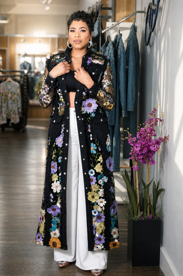 Midnight Garden Embroidered Duster