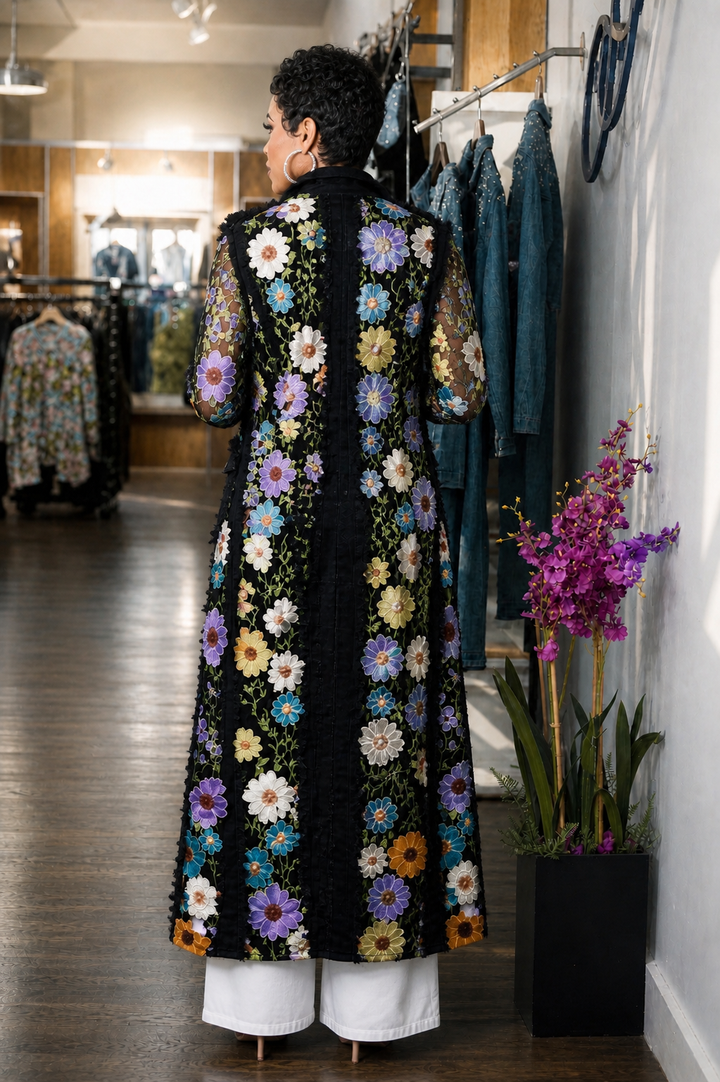 Midnight Garden Embroidered Duster