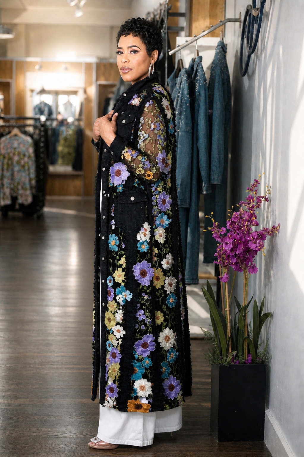Midnight Garden Embroidered Duster