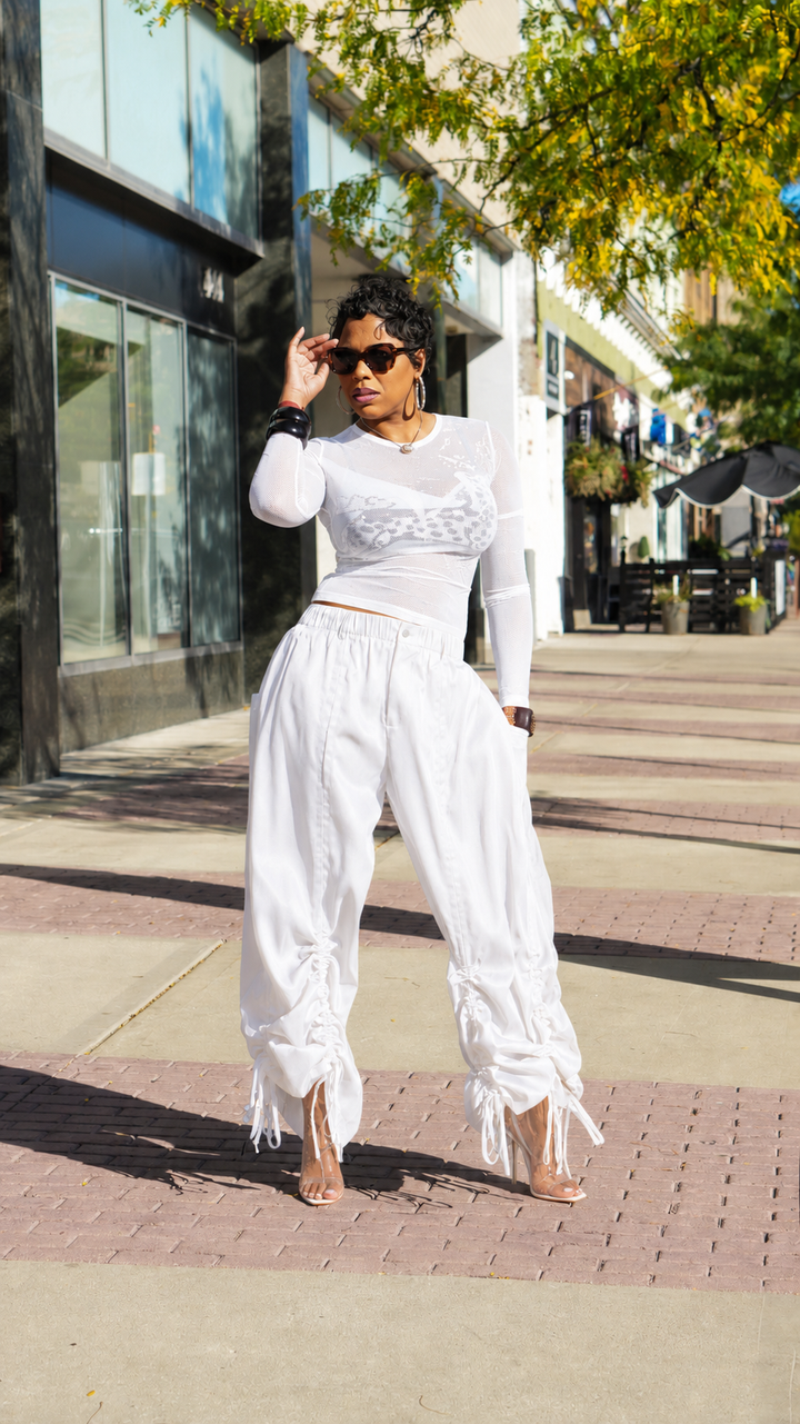 Gather Around Utility Ruched Jogger Pants (White)