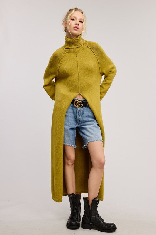 Split it Open Turtleneck Long Top (Mustard)