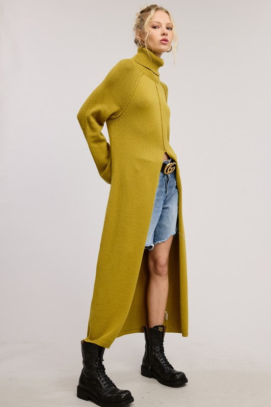 Split it Open Turtleneck Long Top (Mustard)