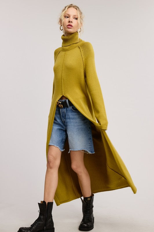 Split it Open Turtleneck Long Top (Mustard)