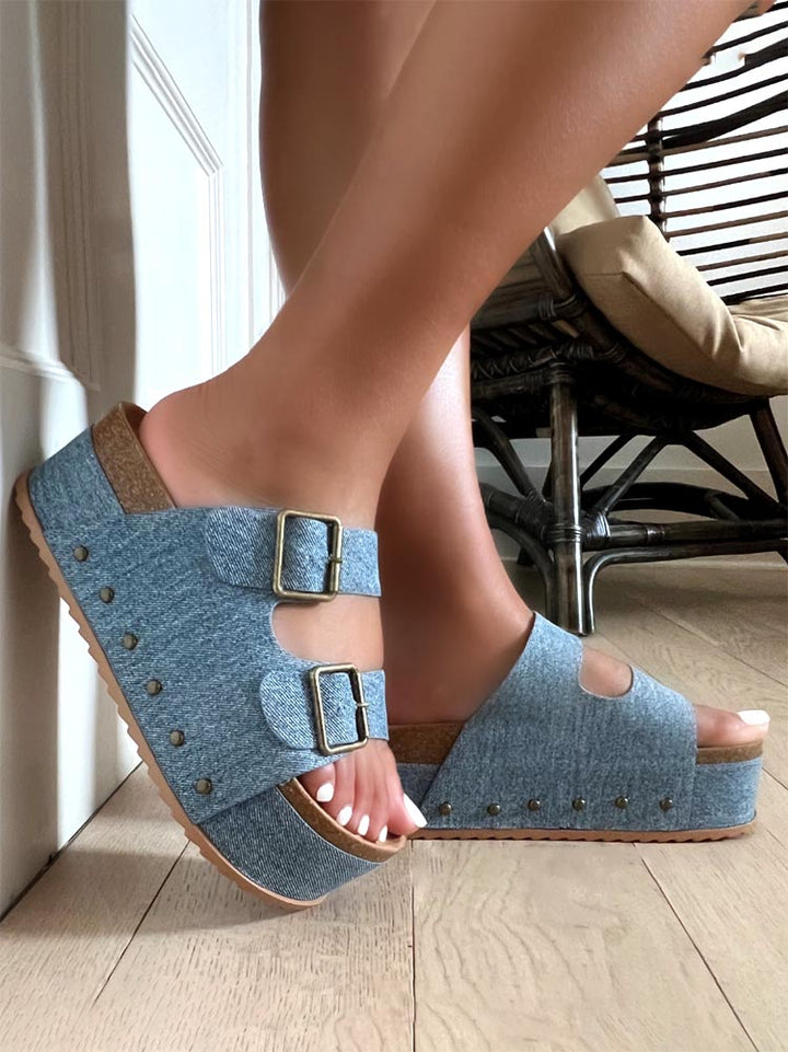 Too Comfy Denim Buckle Sandal