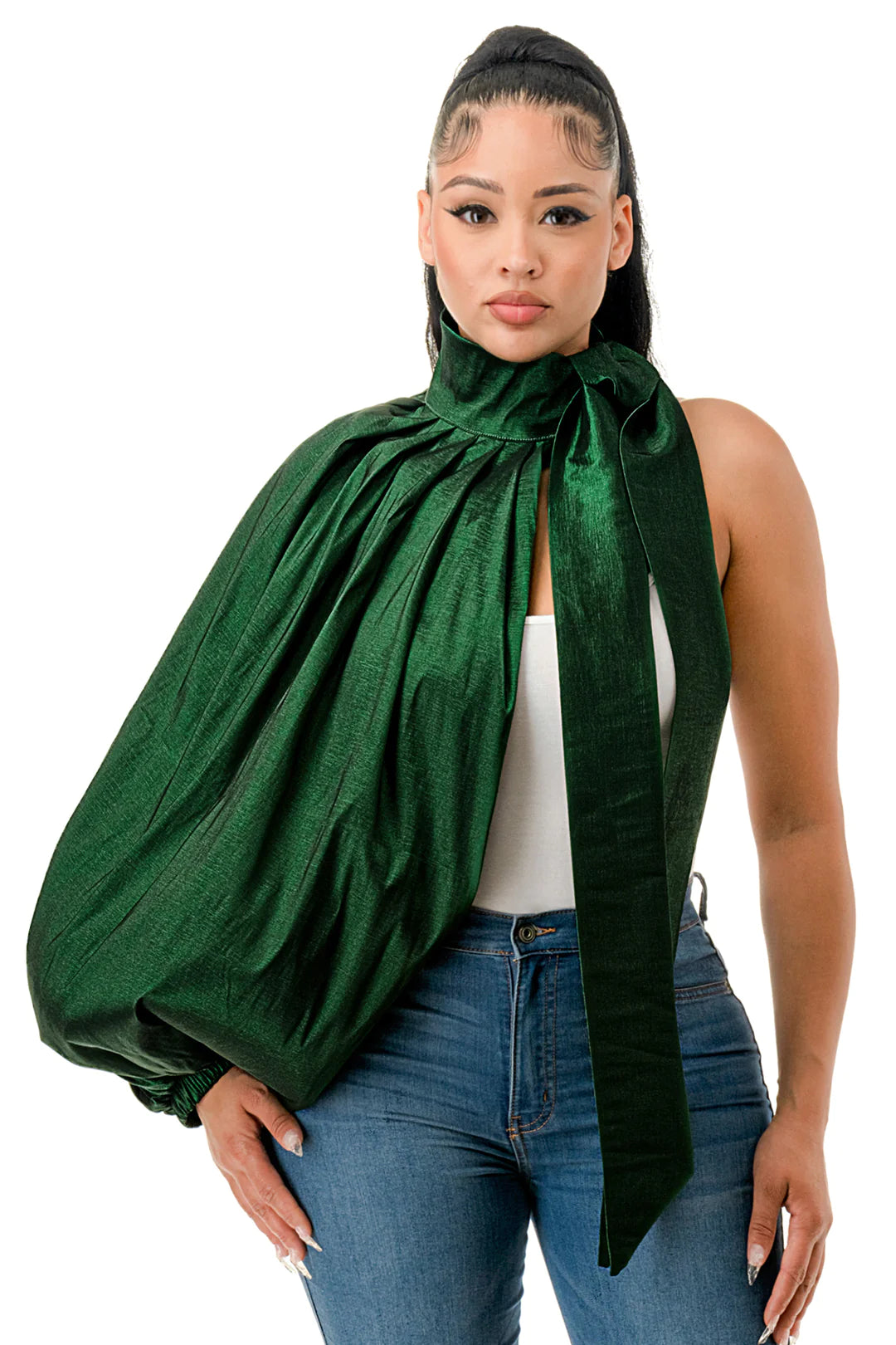 Hanna One sided Tie Top  (Emerald)