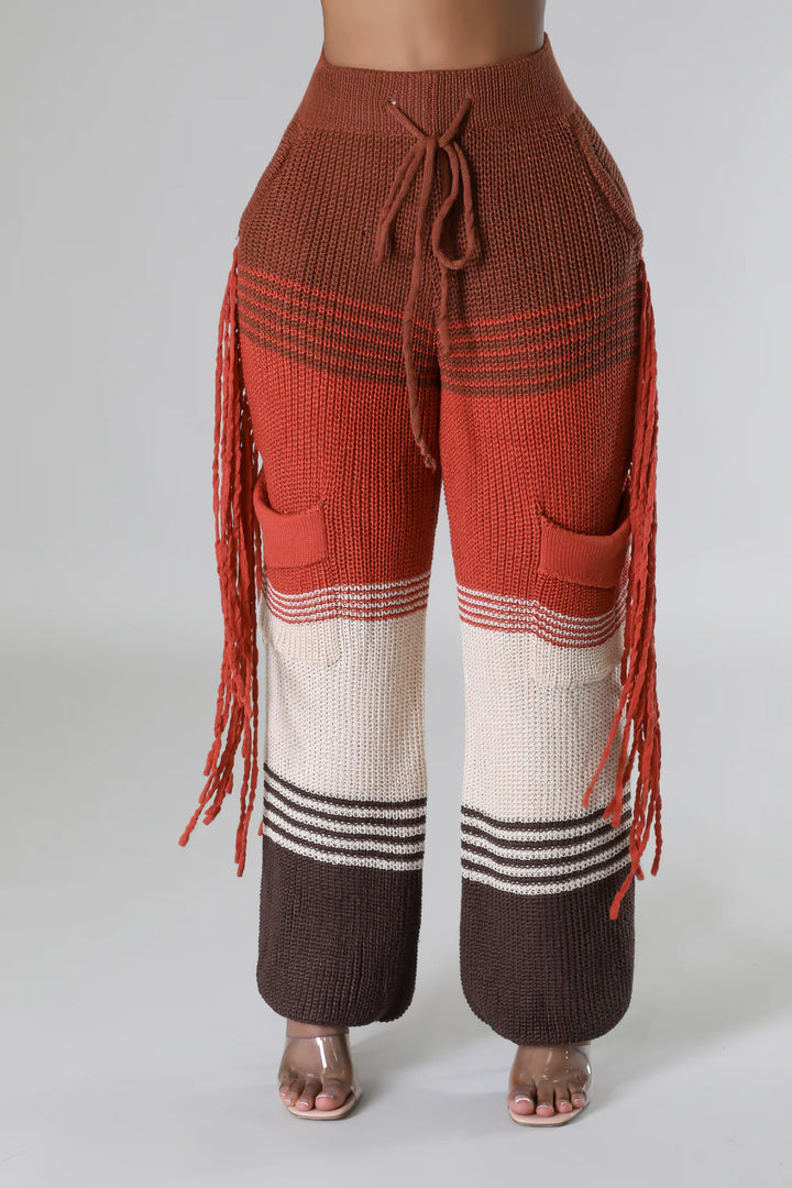 Everly Color-Blocked Knit Jogger Pants (Orange Multi)
