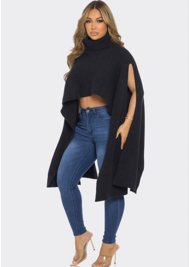 Hang Around Poncho Sweater (Black)