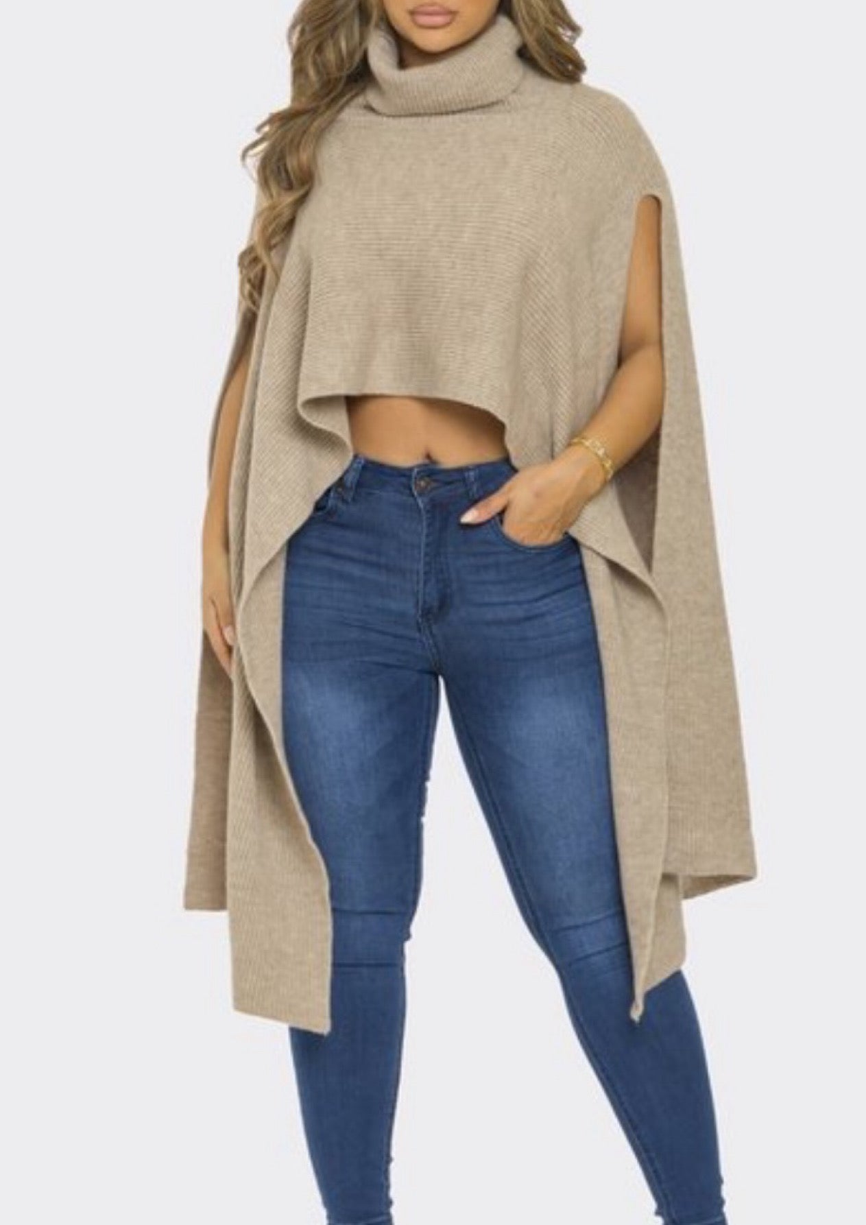 Hang Around Poncho Sweater (Taupe)