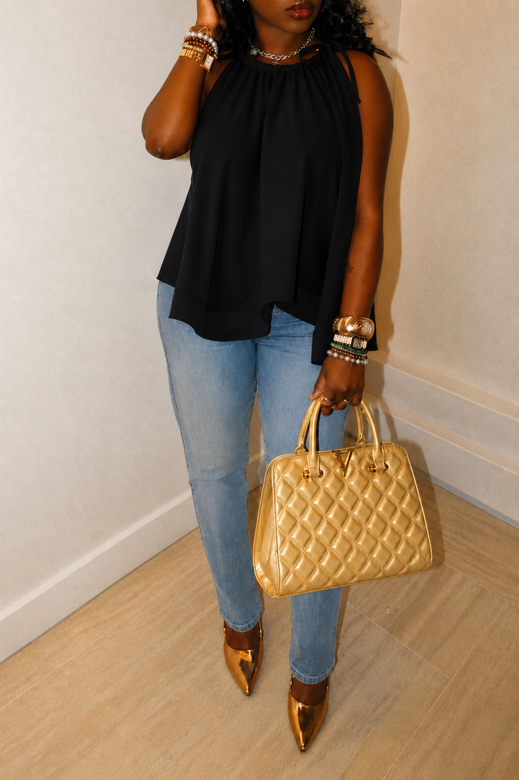 Halter Aline Flare Top (Black)