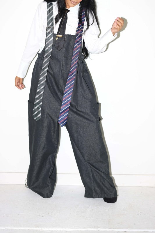 Varsity Chic  Tie Me Oversized Wide Leg Jumpsuit (Black)