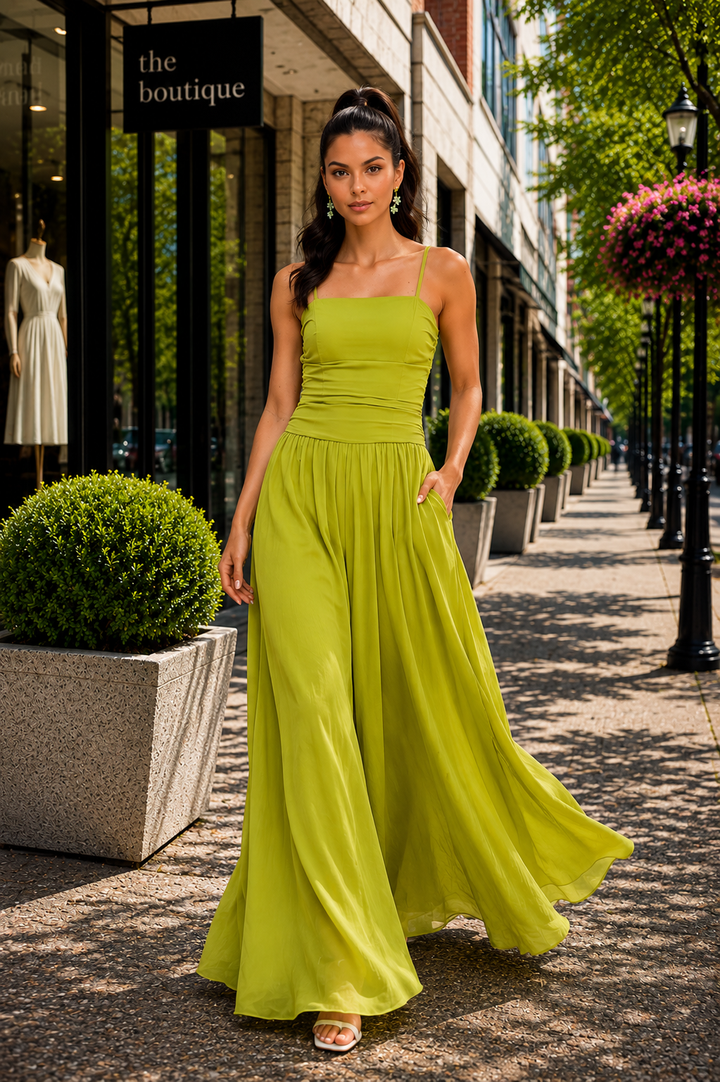 Chiffon Spaghetti Strap Wide Leg Jumpsuit