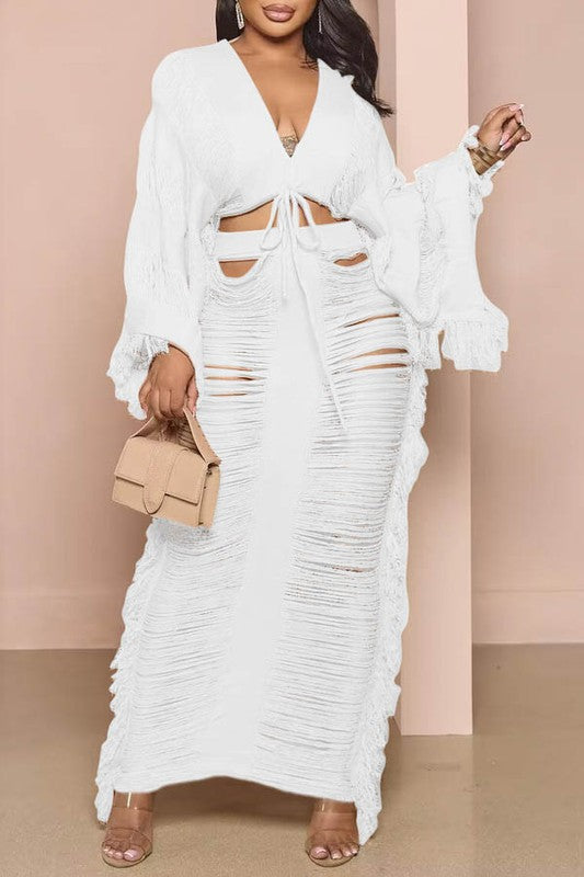 In stride Shirred cover up set (White)