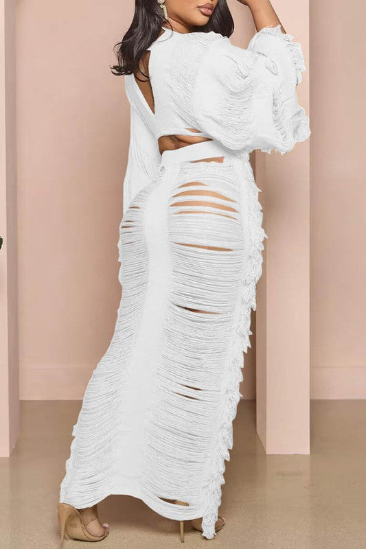 In stride Shirred cover up set (White)