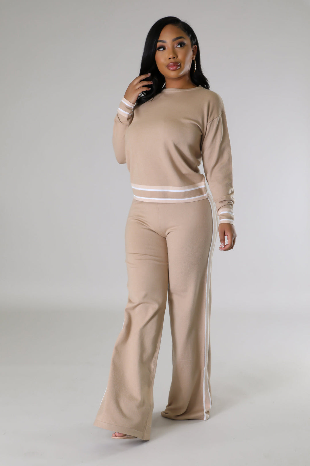 Juliet Side Stripe 2Pc Pants Set - Beige